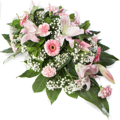 Single Ended Spray SYM-303 - This single ended spray is made using a mix of pink and white flowers. Same day delivery may not be possible on this design – please contact us to discuss your requirements.
